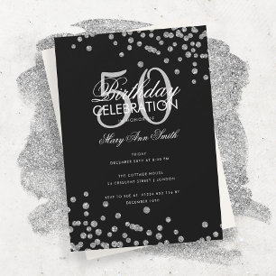Budget födelsedag Silver Glitter confetti Black Inbjudningar