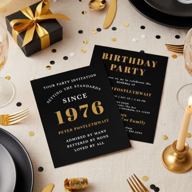 Budget Födelsedagsinbjudan Svart Och Guld Flygblad (Budget black and gold birthday invitation)