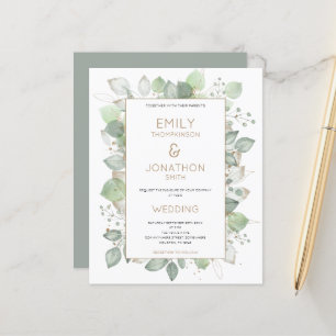 Budget Foliage Guld Sage Wedding bjudande in till