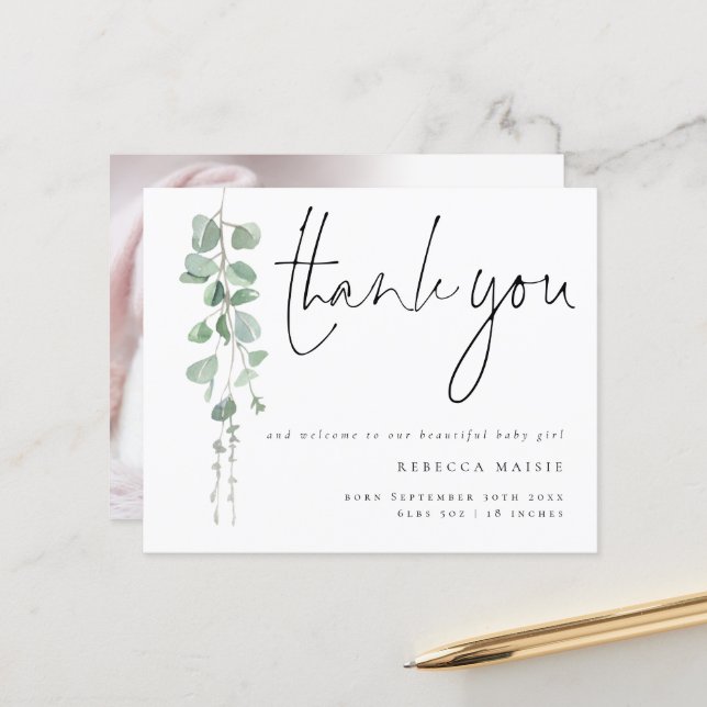 Budget Foliage Välkommen Foto Birth-annonsen (Fram/Back In Situ)