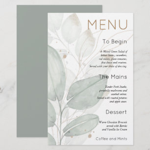 Budget Foliage Watercolor Sage Bröllop Menu