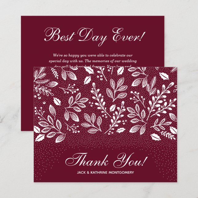 Budget Foliage White Script Burgundy Tack (Fram/baksida)