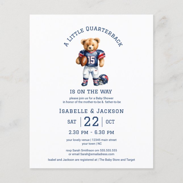 Budget Football Little Quarterback Baby Shower (Framsida)