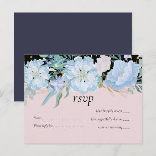 Budget för Dusty Blue Rosa Blommigt Bröllop Inbjudan Vykort