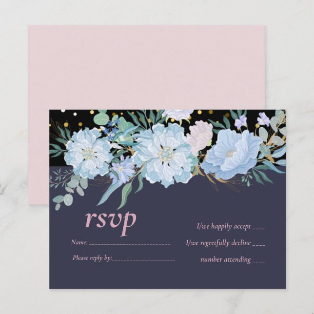Budget för Dusty Blue  Rosa Blommigt Bröllop Inbjudan Vykort (Fram/baksida)