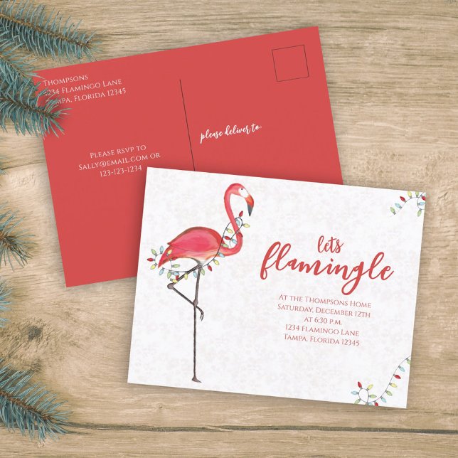 Budget för julfesten Flamingo Helgdag Ljus Helg Vykort (Skapare uppladdad)