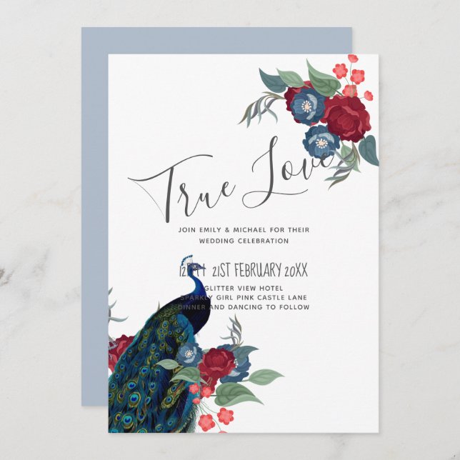 Budget för pacock Blue Burgundy Winter Fall bröllo (Fram/baksida)