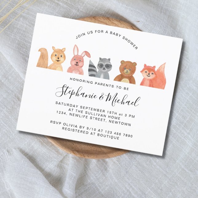 Budget Forest Animals Par Baby Shower Inbjudan (Skapare uppladdad)