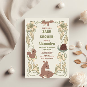Budget Forest Friends Greenery Baby Shower Flygblad