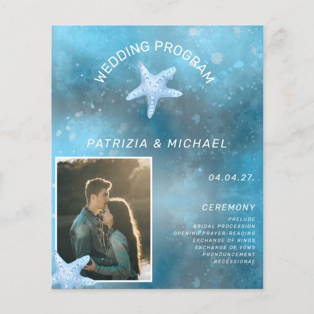 Budget Foto Blå Hav Sommar Bröllop Program (Framsida)