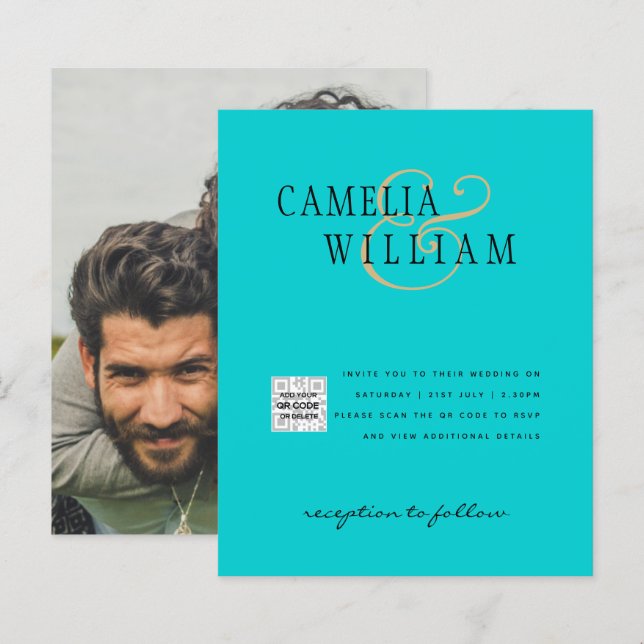 Budget Foto Bröllopsinbjudan Spara Datum QR-kod  (Fram/baksida)