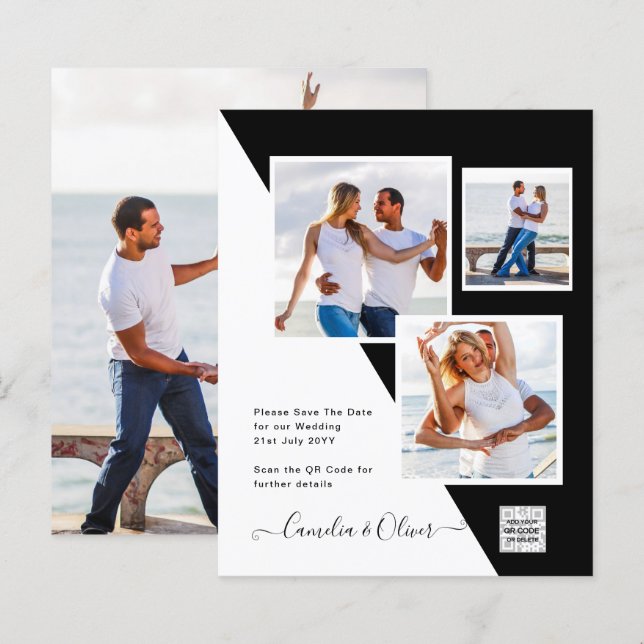 Budget Foto Bröllopsinbjudan Spara Datum QR-kod  (Fram/baksida)