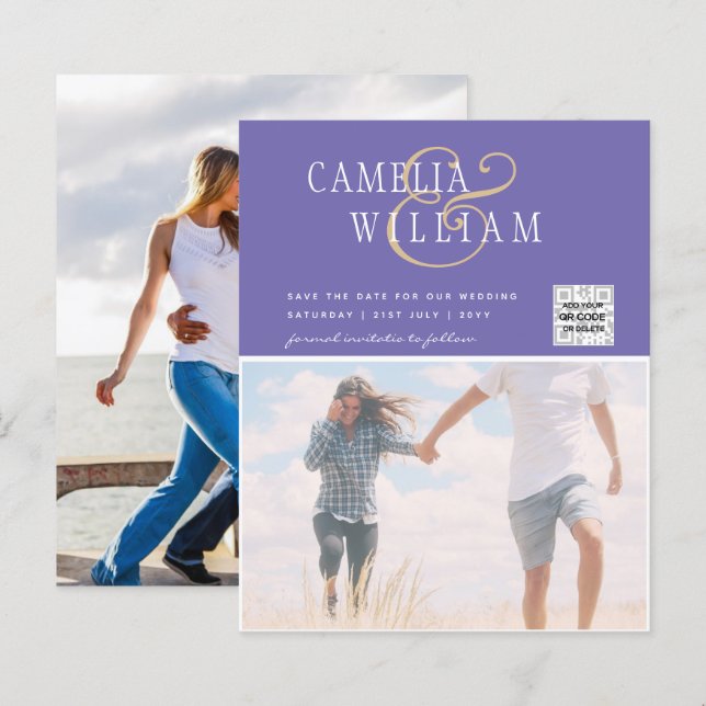 BUDGET Foto Bröllopsinbjudan Spara Datum QR-kod (Fram/baksida)