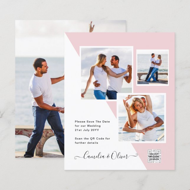 Budget Foto Bröllopsinbjudan Spara Datum QR-kod  (Fram/baksida)