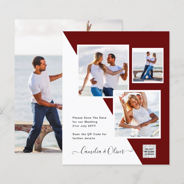 Budget Foto Bröllopsinbjudan Spara Datum QR-kod  (Fram/baksida)