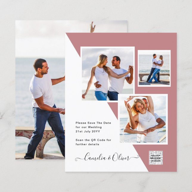Budget Foto Bröllopsinbjudan Spara Datum QR-kod  (Fram/baksida)