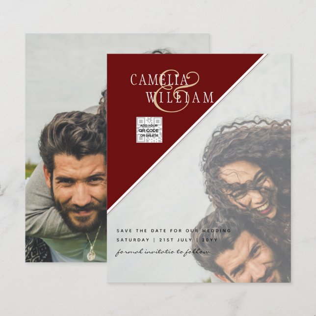 BUDGET Foto Bröllopsinbjudan Spara Datum QR-kod (Fram/baksida)