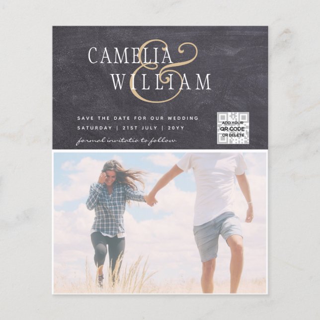 Budget Foto Bröllopsinbjudan Spara Datum QR-kod Flygblad (Framsidan)