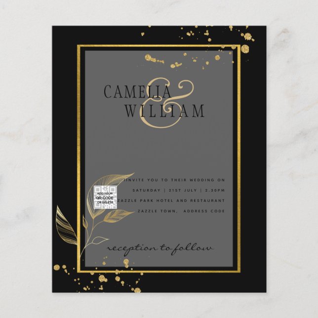 Budget Foto Bröllopsinbjudan Spara Datum QR-kod Flygblad (Framsidan)