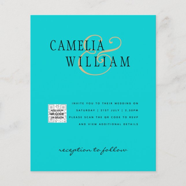 Budget Foto Bröllopsinbjudan Spara Datum QR-kod Flygblad (Framsidan)
