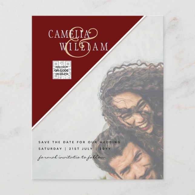BUDGET Foto Bröllopsinbjudan Spara datum QR-kod Flygblad (Framsidan)