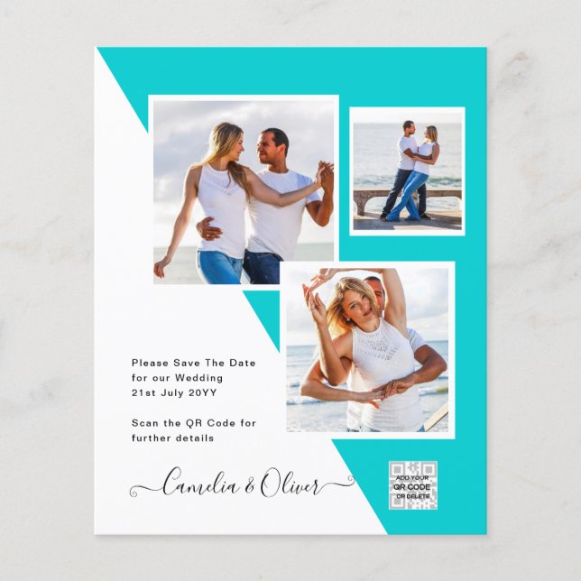 Budget Foto Bröllopsinbjudan Spara Datum QR-kod Flygblad (Framsidan)