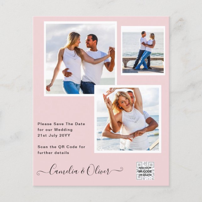 BUDGET Foto Bröllopsinbjudan Spara datum QR-kod Flygblad (Framsidan)