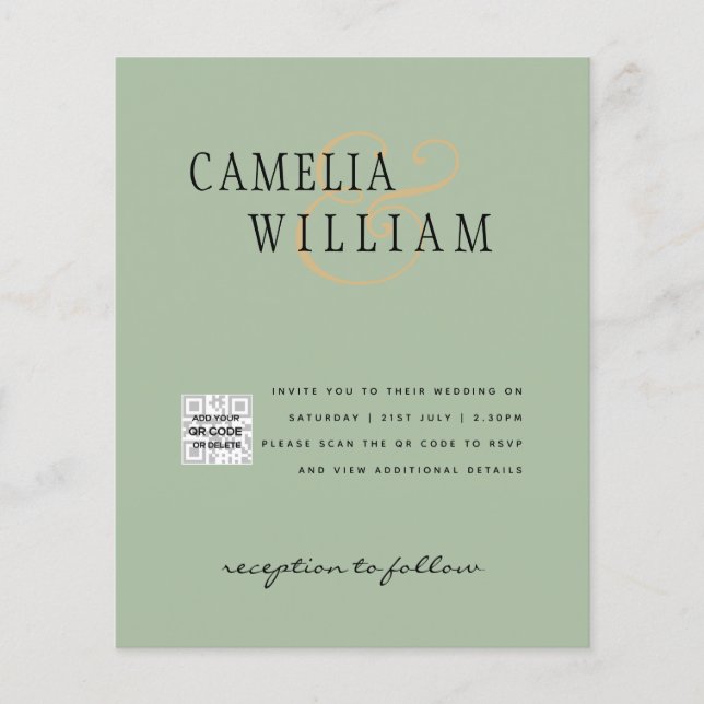 Budget Foto Bröllopsinbjudan Spara Datum QR-kod Flygblad (Framsidan)