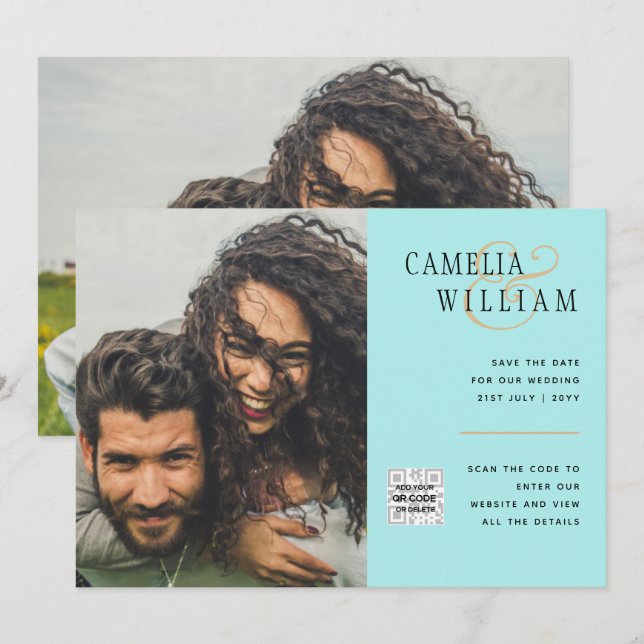 Budget Foto Bröllopsinbjudan Spara Datum QR-kod  Inbjudningar (Fram/baksida)