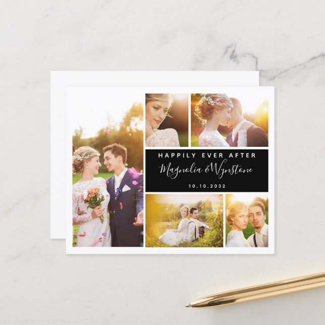 Budget Foto Collage Bröllop Tacksamhetskort (Fram/Back In Situ)