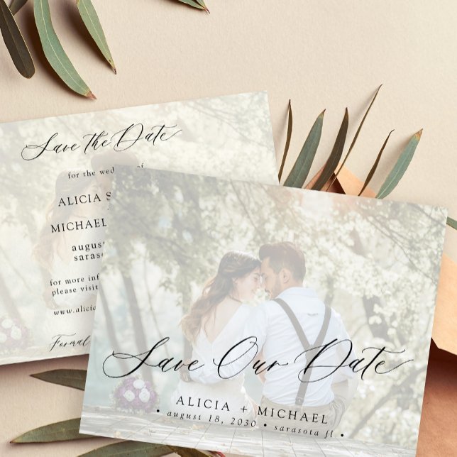 Budget foto elegant bröllopsskrift spara datum (Skapare uppladdad)