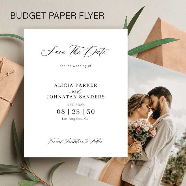 Budget foto enkel elegant bröllop spara datum flygblad (Skapare uppladdad)