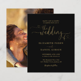 Budget Foto Guld Hjärtan Skript Bröllopsinbjudan