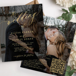 Budget foto guld QR-kod RSVP bröllopsinbjudan