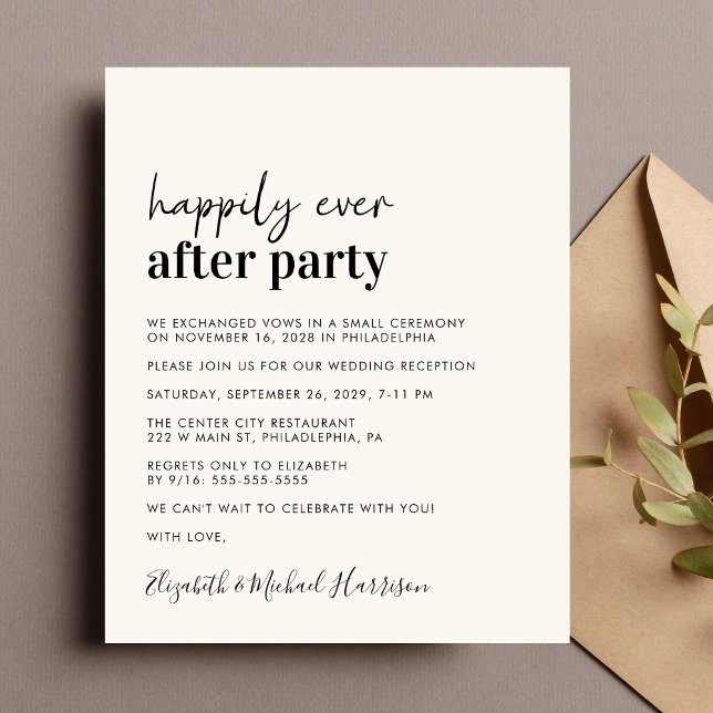 Budget Foto Kräm Bröllopsmottagning Inbjudan (A chic budget-friendly Happily Ever After Party invitation for your wedding celebration)