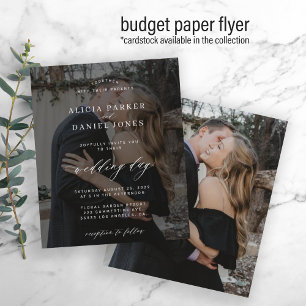 Budget foto modern svart bröllopsinbjudan flygblad