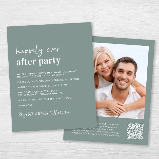 Budget Foto QR-kod Bröllopsmottagning Inbjudan (An chic Happily Ever After Party all-in-one invitation for your wedding celebration)