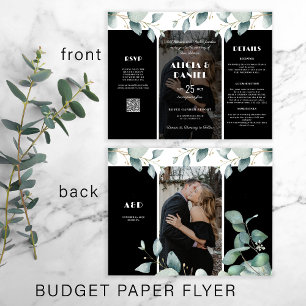 Budget foto rsvp detaljer tri-fold svart bröllop reklamblad