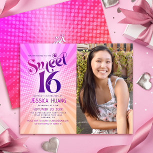 Budget Foto Sweet 16 Rosa Orange Gradient Inbjudan