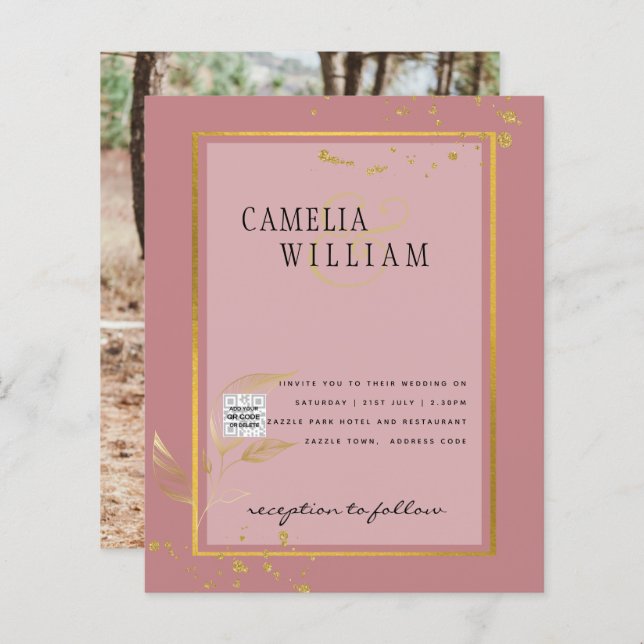 BUDGET Fotobröllopsinbjudan Spara datum (Fram/baksida)