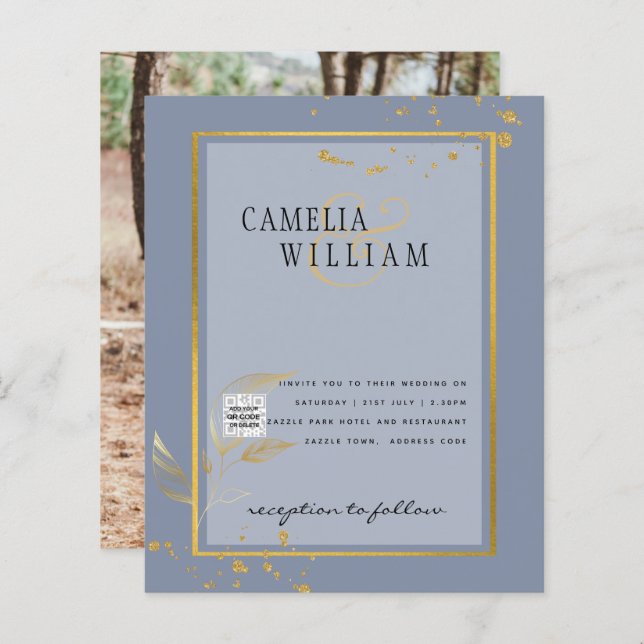 BUDGET Fotobröllopsinbjudan Spara datum (Fram/baksida)