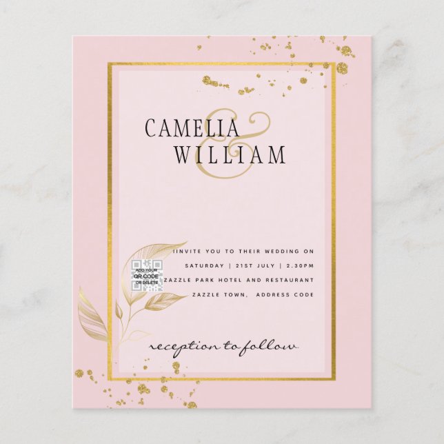 BUDGET Fotobröllopsinbjudan Spara datum Flygblad (Framsidan)