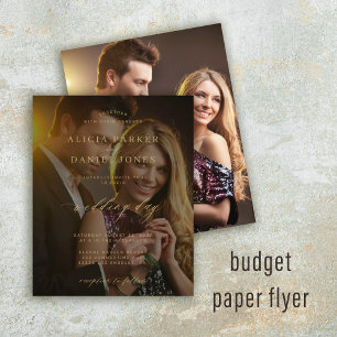 Budget fotoöverlägg guld bröllopsinbjudan flygblad