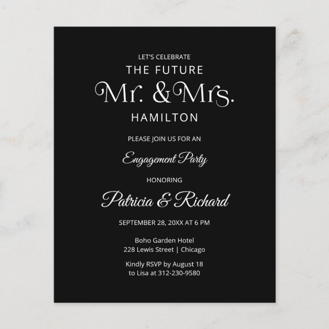 Budget Framtida inbjudan från herr och fru Förlovn (Framsida)