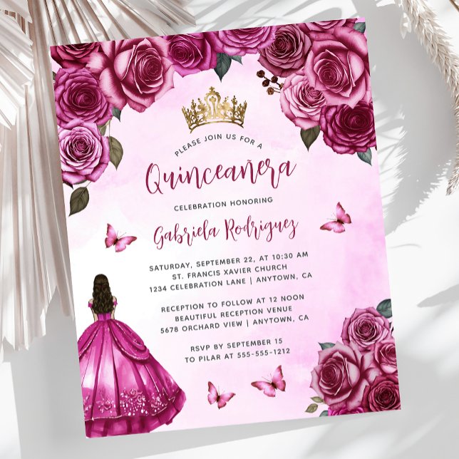 Budget Fuchsia Rosa Blommig Quinceañera Inbjudan (Skapare uppladdad)