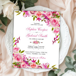 Budget Fuchsia Rosa Blommigt bröllopsinbjudan
