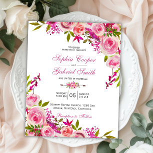 Budget Fuchsia Rosa Blommigt bröllopsinbjudan