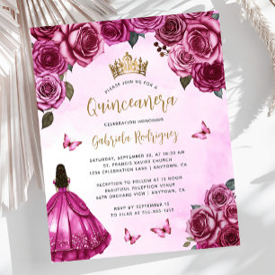 Budget Fuchsia Rosa Guld Blommig Quinceañera Inbju