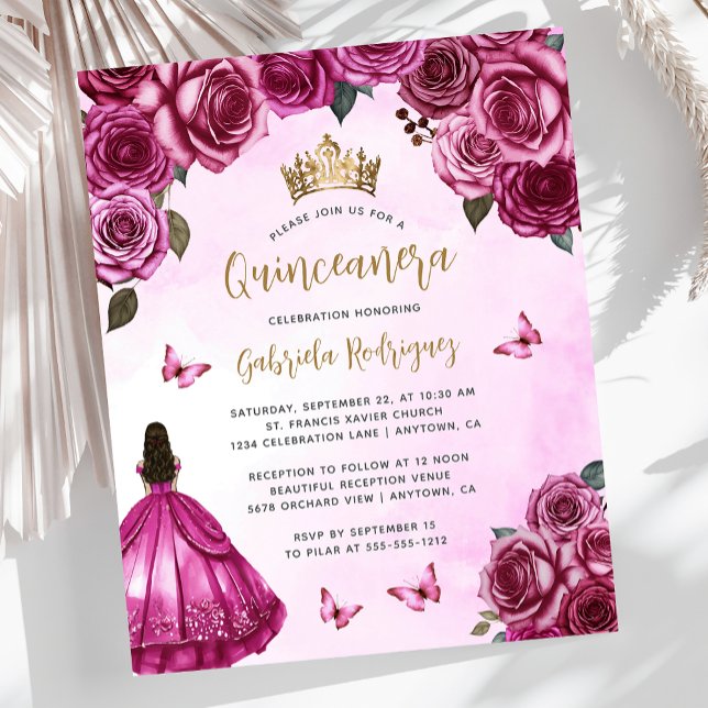 Budget Fuchsia Rosa Guld Blommig Quinceañera Inbju (Skapare uppladdad)