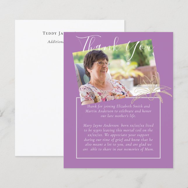 BUDGET Funeral Tack Photo Mauve Lilly (Fram/baksida)